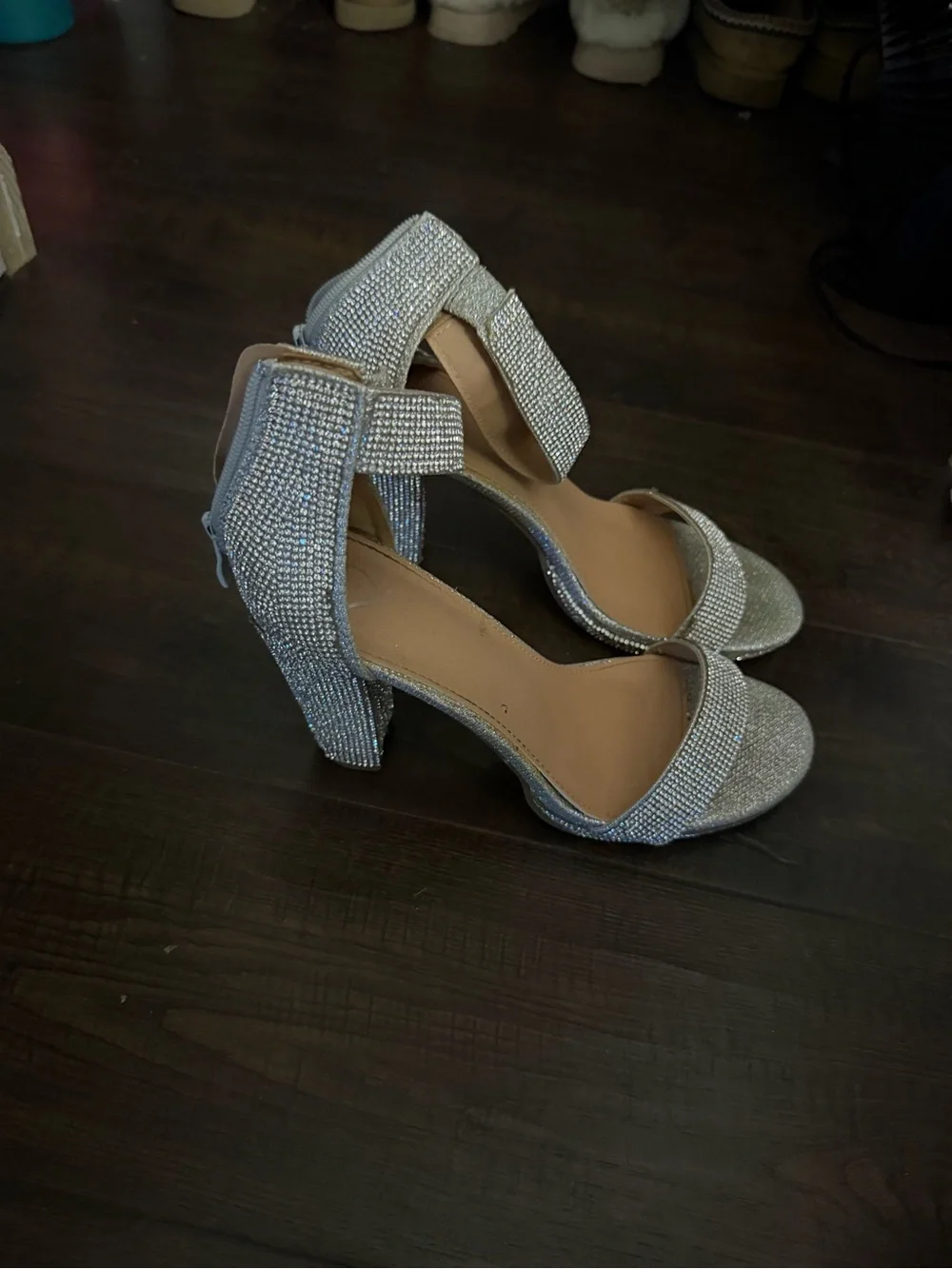 Windsor Silver Rhinestone Block Heel Sandals